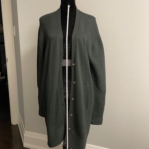 Green Merino Wool Long Cardigan